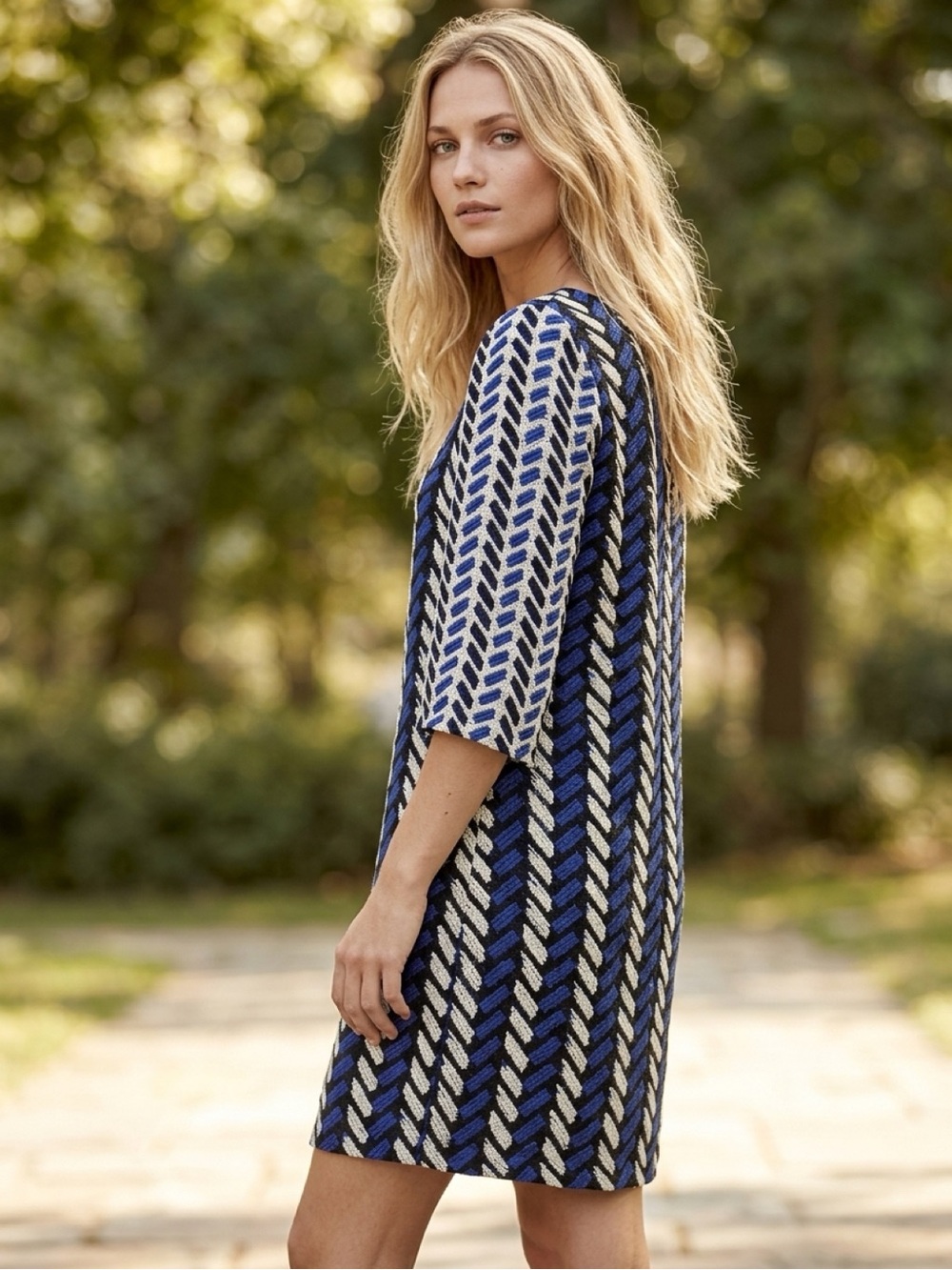 WOMEN’S NIEVES LAVI 100% SILK SHEATH PATTERNED BRUSHSTROKE DESIGN‎ SHIFT DRESS